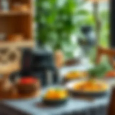 A table set with airfryer menemen and traditional accompaniments