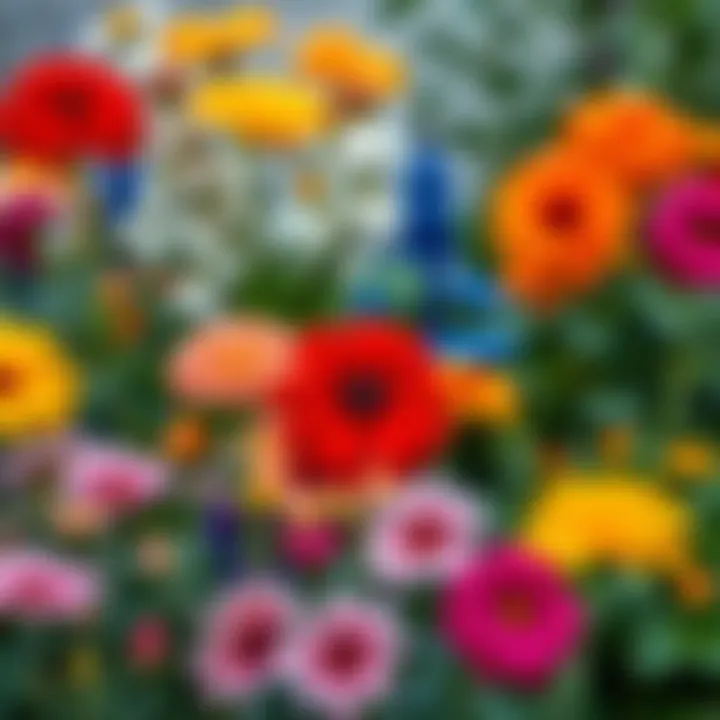 A vibrant variety of garden flowers in full bloom