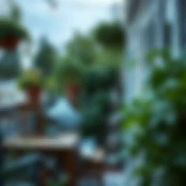 A cozy balcony setting adorned with greenery