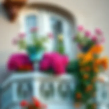 A vibrant balcony filled with blooming flowers