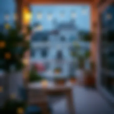 Cozy balcony corner with decorative lights