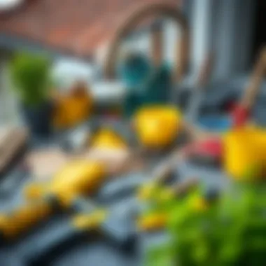 Materials and tools laid out for balcony construction