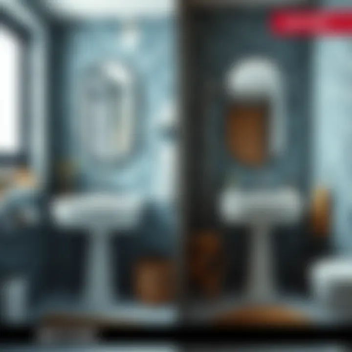 Before and after of a ceramic bathroom decor