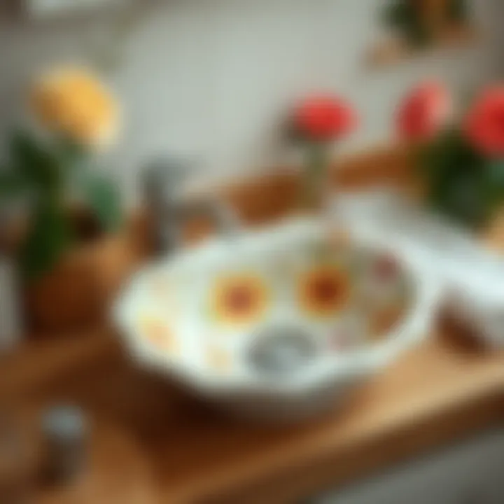 A beautifully decorated ceramic sink with floral patterns
