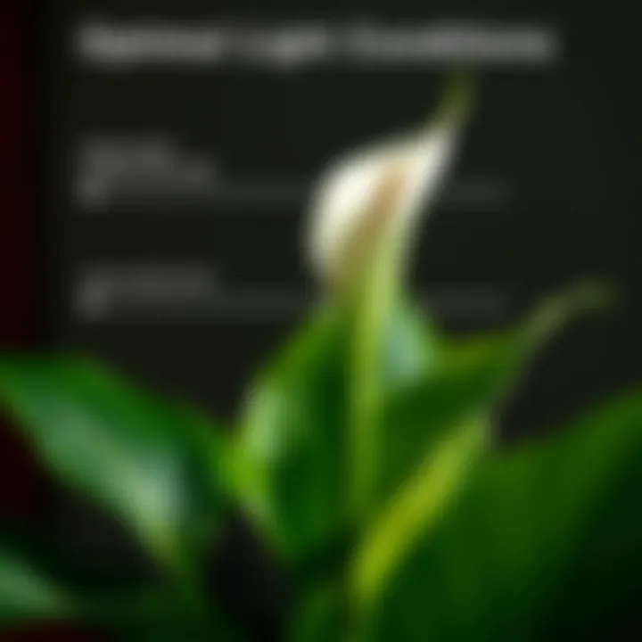 Diagram illustrating optimal light conditions for peace lily