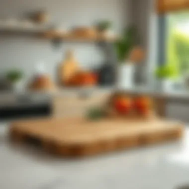 Bamboo cutting board on a stylish countertop