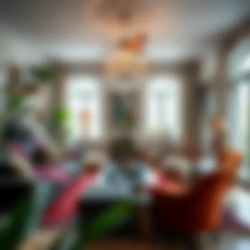 A vibrant bohemian living room with eclectic decor