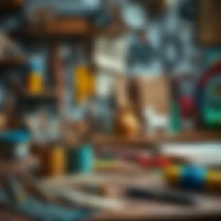 Artistic bohemian workspace filled with creative tools