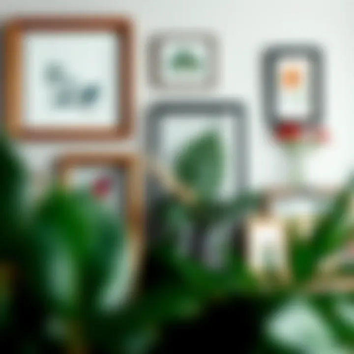 An elegant display of decorative frames with botanical elements.