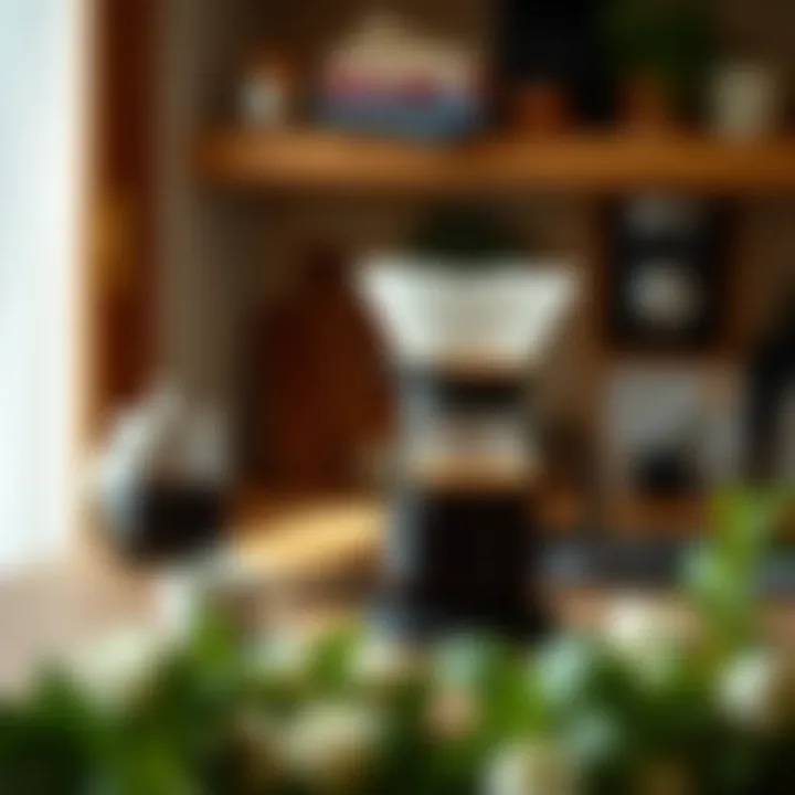 A serene coffee brewing setup with a filter coffee maker in a cozy kitchen