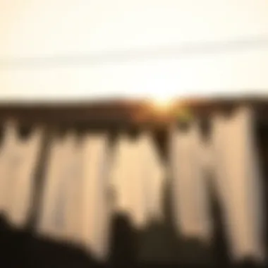 Bright white clothes hanging on a line under the sun