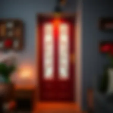 An artistic representation of a decorated glass door in a stylish room