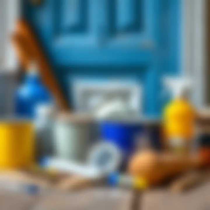 A collection of materials used in glass door painting