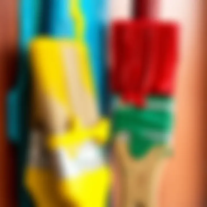 A close-up of paintbrushes with vibrant colors ready for application