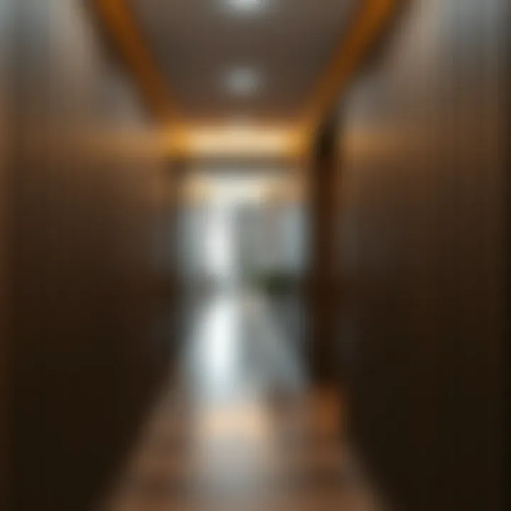 Modern interior showcasing stylish slatted corridor