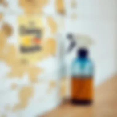 Close-up of cleaning solution applied to moldy surface