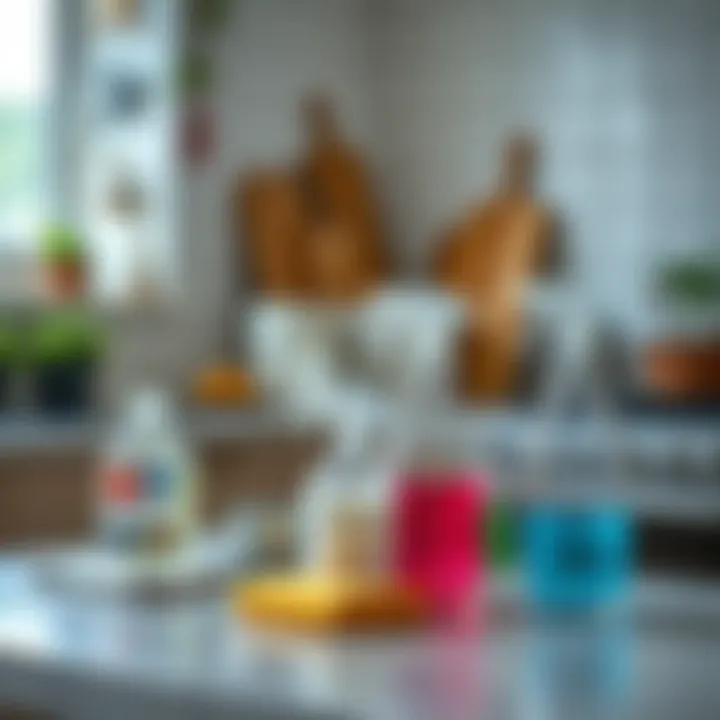 Supplies for oven cleaning on a countertop