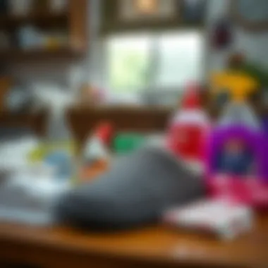 Various cleaning supplies for restoring slippers