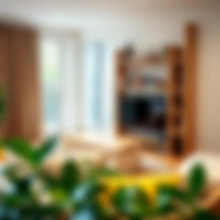 Stylish and functional wooden bookshelf in cozy living room