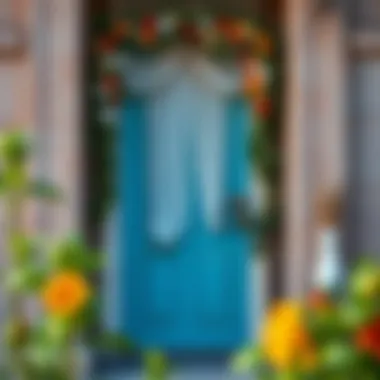 A beautifully decorated door with sheer fabric