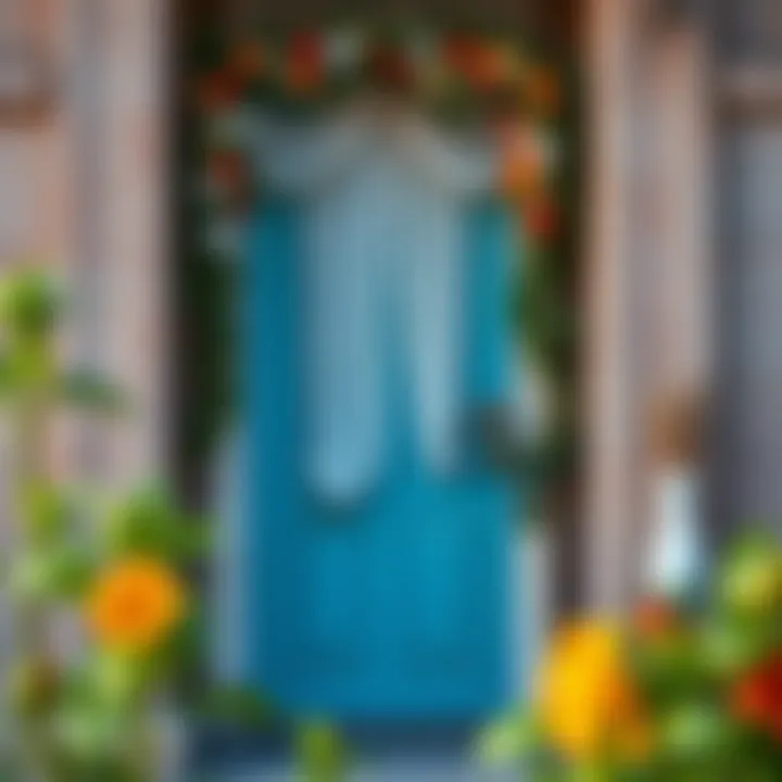 A beautifully decorated door with sheer fabric