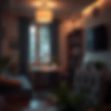 A cozy study corner with comfortable seating and ambient lighting