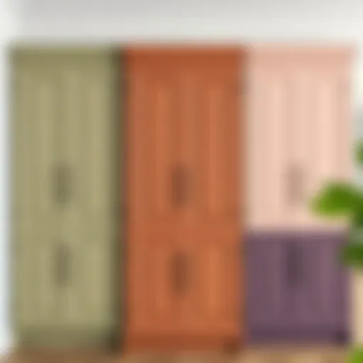 Elegant painted cabinet doors showcasing various colors and textures.