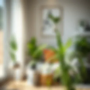 Elegant indoor setting featuring slender leaf plants