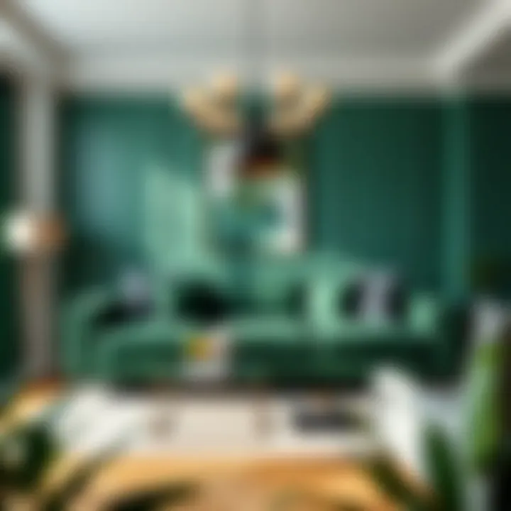 Elegant emerald green sofa in a modern living room setting