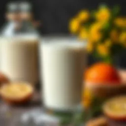 A glass of fresh homemade kefir with a textured surface