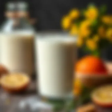 A glass of fresh homemade kefir with a textured surface