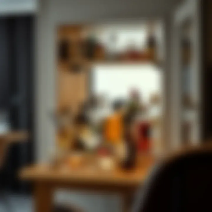 Elegant home mini bar setup featuring a variety of spirits and glassware