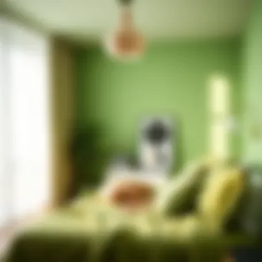 Soft green bedroom creating a relaxing vibe