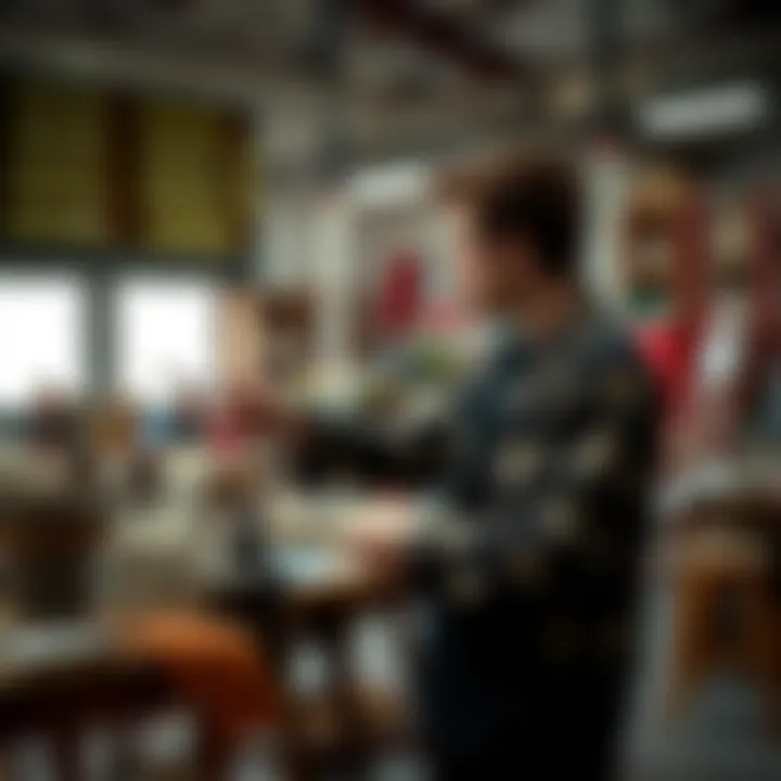 An expert demonstrating various paint application techniques in a workshop.