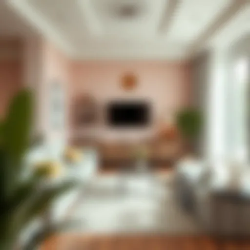 A serene living room adorned with soft pastel colors