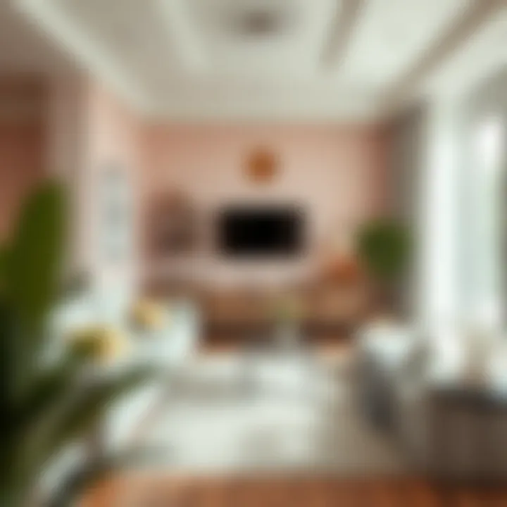 A serene living room adorned with soft pastel colors