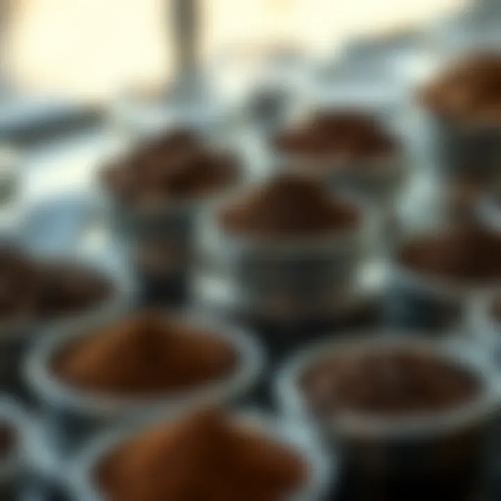 Variety of coffee grounds in unique containers