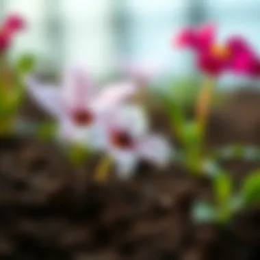 Close-up of a flower in rich, aromatic soil