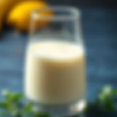 Close-up of fresh milk in a glass container