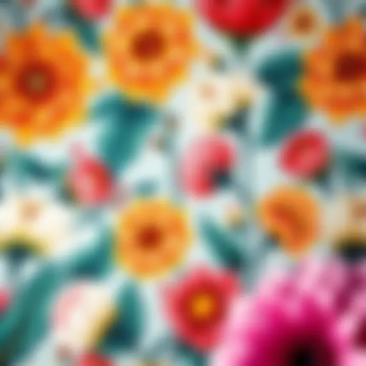 Close-up of vibrant floral patterns in garden wallpaper
