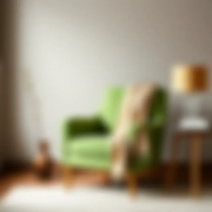 Elegant green armchair complemented by a soft beige throw