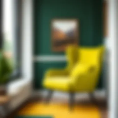 Stylish green chair with a bright yellow cover