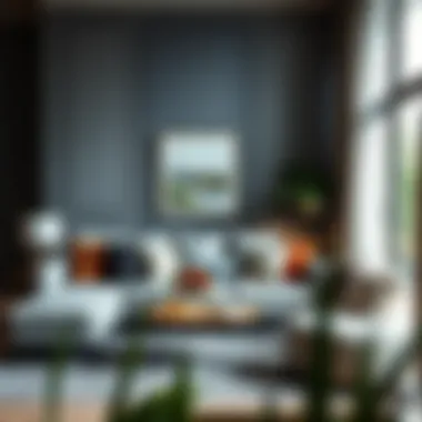 Elegant gray sofa in a stylish living room