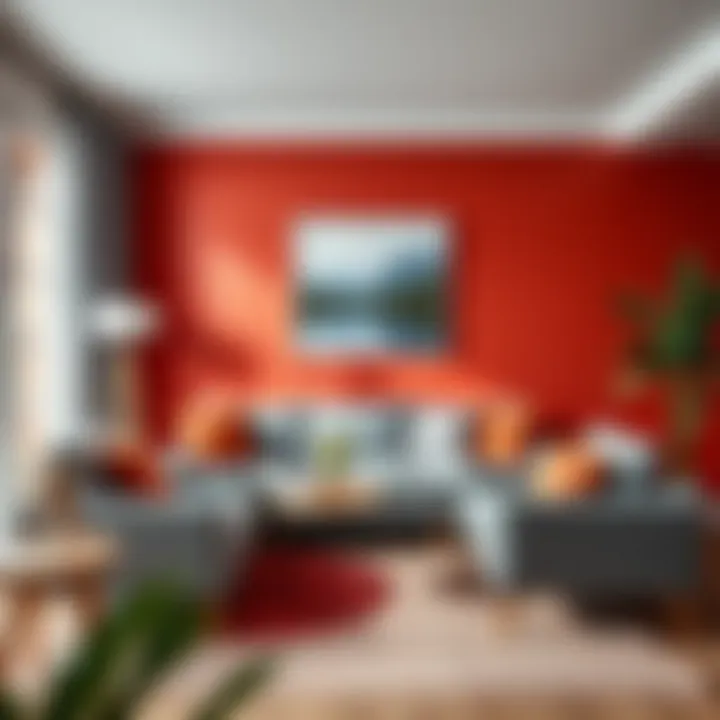 Stylish room decor featuring grey sofa set against a vibrant wall color