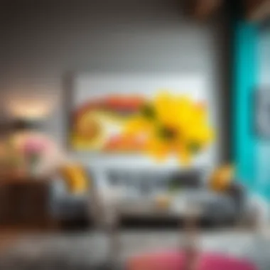 A beautifully decorated space showcasing shades of grey and vibrant accents