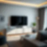 Sleek gray TV unit in a modern living room