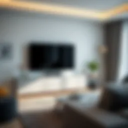 Sleek gray TV unit in a modern living room