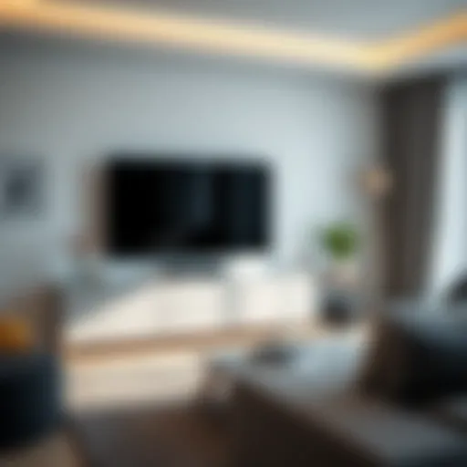 Sleek gray TV unit in a modern living room