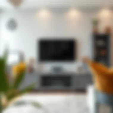 Stylish gray TV unit paired with warm accessories