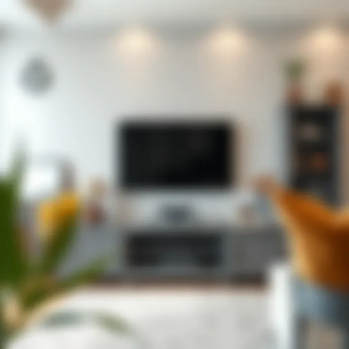 Stylish gray TV unit paired with warm accessories